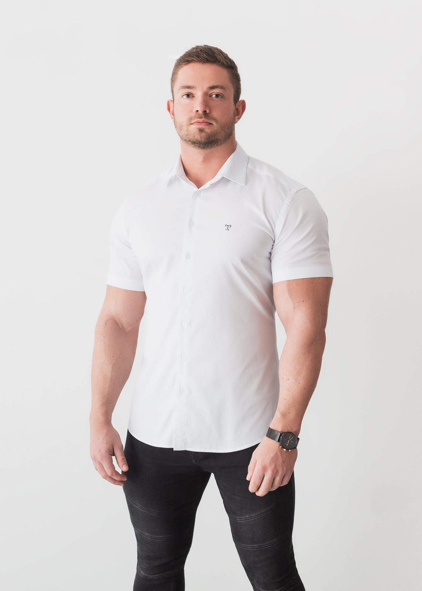 White Short Sleeve Tapered Fit Shirt ...